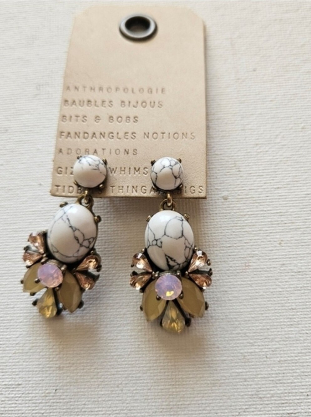Anthropologie Statement Earrings New Marble Pink Gems